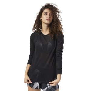 Reebok One Series Burnout Long Sleeve T Shirt Damen - Schwarz - DE 753-IHK